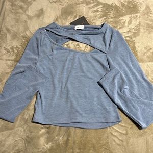 Long sleeve round neck cutout yoke detail top